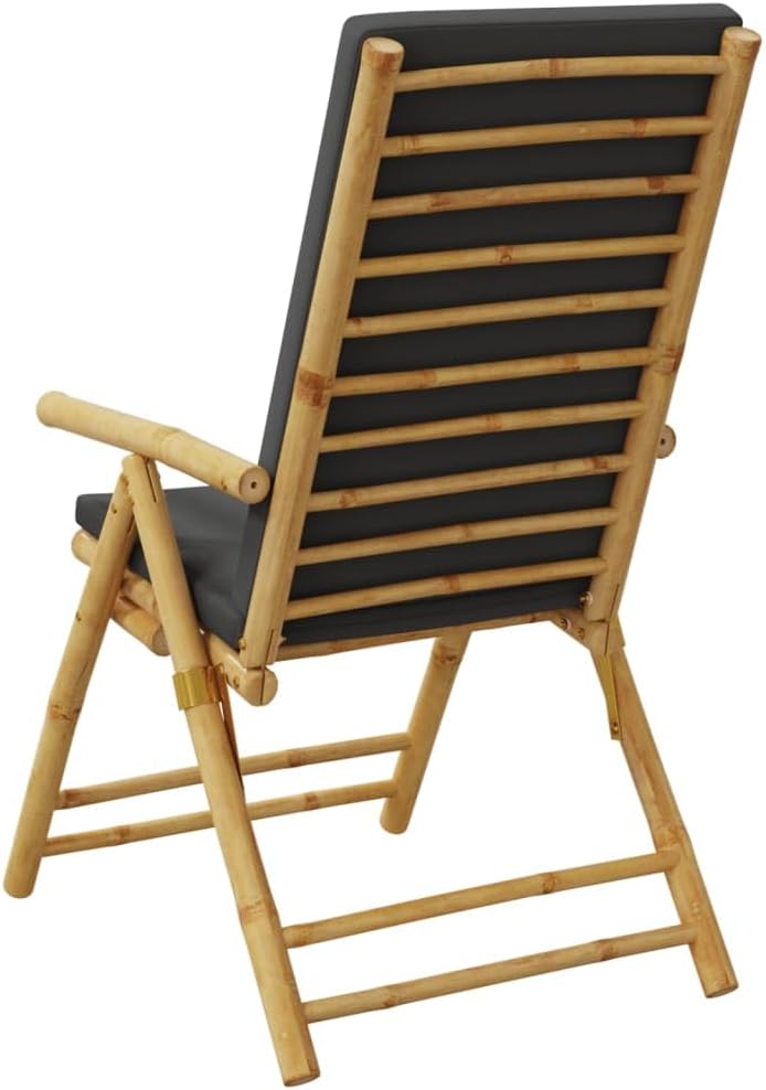 vidaXL Garden Reclining Chair Set of 2 Bamboo, Dark Grey Bamboo, Polyester