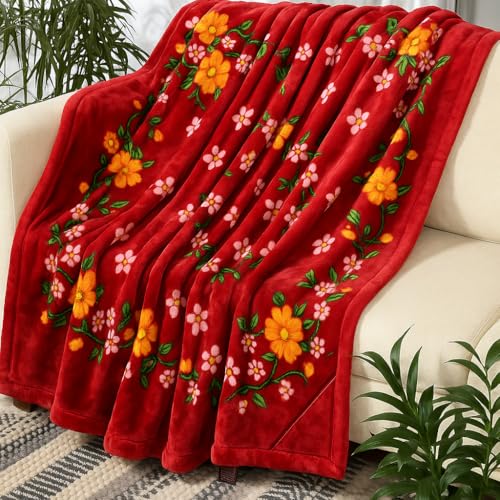 Image of HOMEKART Premium 300 GSM Mink Blanket for Double Bed | Super Soft Cloudy Printed for All Season | Ultra-Soft & Cozy Single Ply Blanket| 220 x 230 cm, (RED)