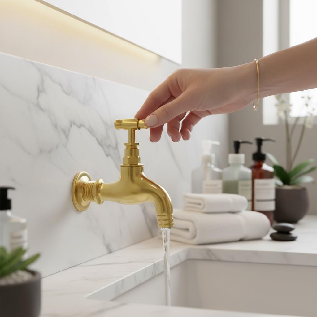 Antique Style Solid Brass Faucet | Durable Rust-Resistant Golden Water Tap for Wash Basin, Kitchen & Outdoor Use | 15mm Heavy Duty Brass Bib Cock-image-35
