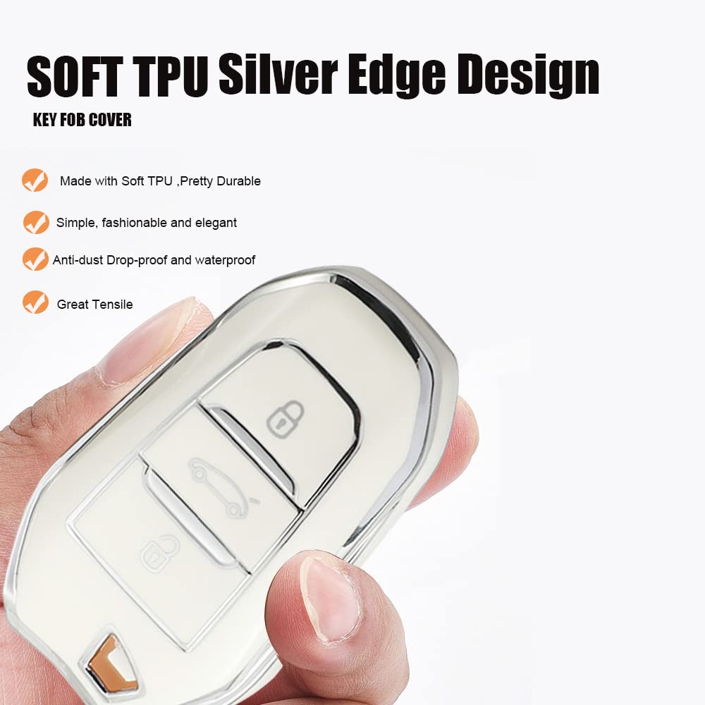 HIBEYO Smartkey Autosleutel hoes geschikt voor Peugeot Sleutelhoes TPU Beschermhoes voor Peugeot 108 208 308 508 voor Citroen C1 C3 C5 Sleutelhanger Afstandsbediening Sleutelless-Lederen Sleutelring Zwart