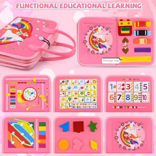 Image of Montessori Busy Board Sensory Toddler Activity Book (Pink) | Toddla Learning Quiet Book for Girls & Boys Ages 1-3, Ideal Birthday & Christmas Gift for 1+ Year Old