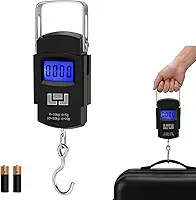 Balança Digital Portátil Bagagem 50Kg Pilhas Inclusas Visor LCD Alça Reforçada em Aço Ideal Aeroportos Viagens Malas Bolsas Sacolas Pescaria