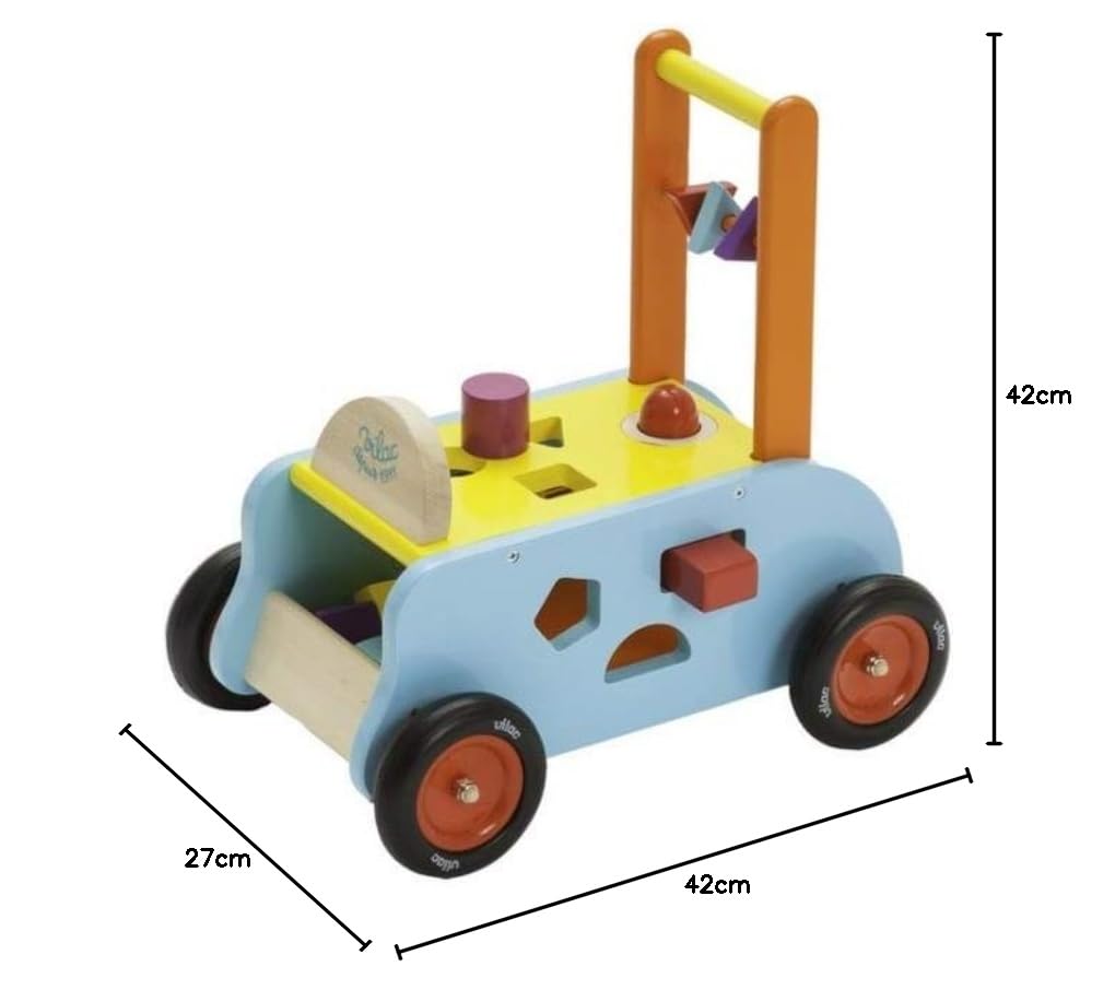 Vilac 1006S - Carro de Paseo 3 en 1: Carrito para Caminar, transportador y Mesa de Juego multiactividad