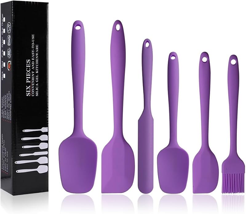 Juego de espátulas de silicona, espátula de cuchara de goma, espátula resistente al calor, diseño de una pieza, espátula sin costuras, raspadores antiadherentes, herramienta para mezclar para hornear (púrpura)