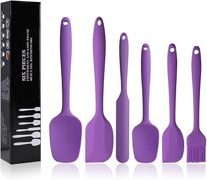 Silicone Spatulas Set, Rubber Spoon Spatula Heat Resistant Spoonula One Piece Design Seamless Spatula Non-Stick Scrapers Baking Mixing Tool Purple