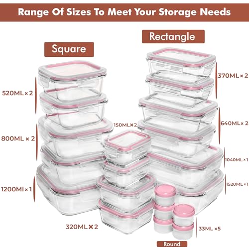 Image of Razab 35 Pc Set Glass Food Storage Containers with Lids - Meal Prep Airtight Bento Boxes BPA-Free 100% Leak Proof (15 lids,15 glass & 5 Plastic Sauce /Dip Containers)