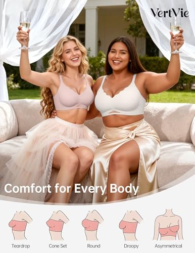 Image of Vertvie Jelly Bras for Women No Underwire Supportive | Seamless Wireless Bralette, Cool Breathable Mesh, Push Up Scalloped V-Neck, Full Coverage Tshirt Bra, Soft Comfortable
