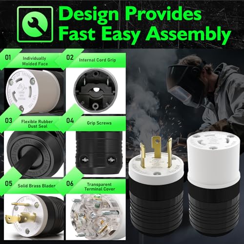 Image of 1 Pack NEMA L5-30P Locking Plug, 30 Amp Generator Replacement Plug 125V 2 Pole 3 Wire Grounding,Twist Lock Adapter Male Plug , Industrial Grade Heavy Duty, UL Listed (E355464)