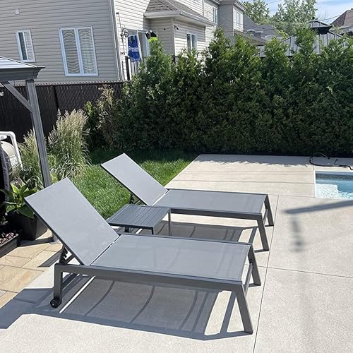 Image of PURPLE LEAF Patio Chaise Lounge Set 4 Pieces Aluminum Outdoor Lounge Chairs with Wheels, Textilene Sunbathing Recliner, Grey