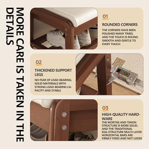 Meuble à chaussures en bois d'hévéa et coussin haute densité durable - 8
