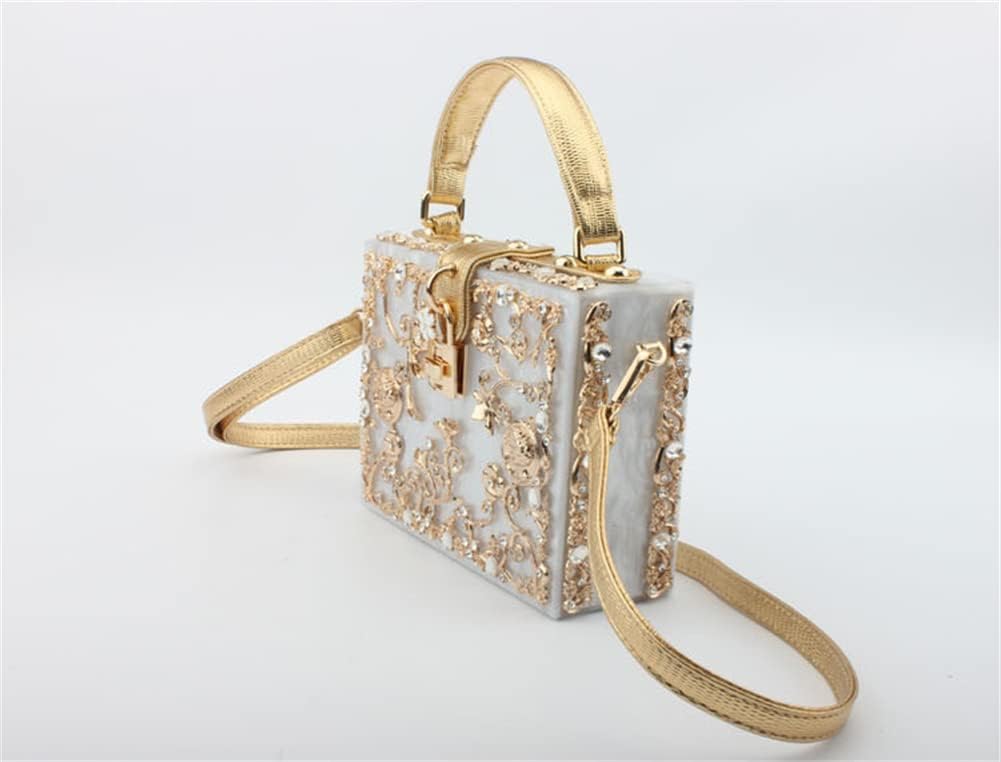 Women Evening Clutch Acrylic Square Box With Rhinestones Shoulder Crossbody Handbag