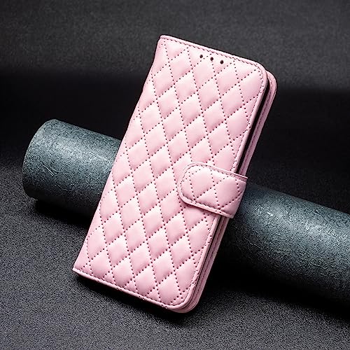 Image of ClickCase for iPhone 15 Plus Puffer Bubbly Soft Faux Leather Back Case Magnetic Wallet Flip Cover for iPhone 15 Plus (English Pink)