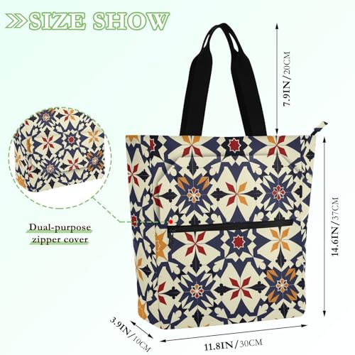 Bolsa de mano para libros con cremallera, bolso de hombro azul oscuro para compras y universidad 4