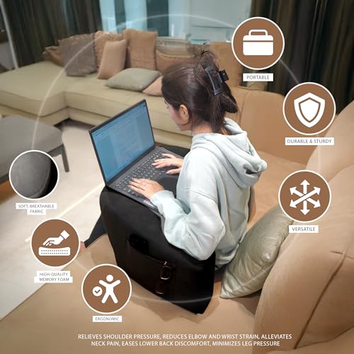 Image of LapDesk Pillow for Bed | Soft Foam Laptop Table with Flat Top & Storage Pocket | Portable Lap Table for Bed Study, Office Work & Online Classes | Comfortable Laptop Stand for Home (Black)