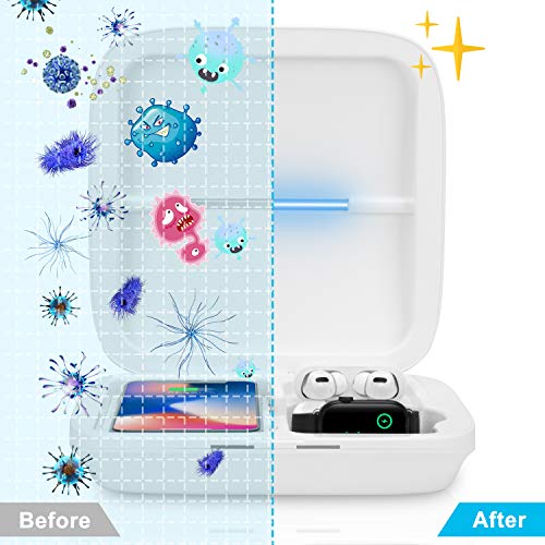 Portable Phone Cleaner with Wireless Charger, Multi-Function 4-in-1 Fast Charging Cell Phone Cleaner Box for All Smart Phone, iWatch, AirPods