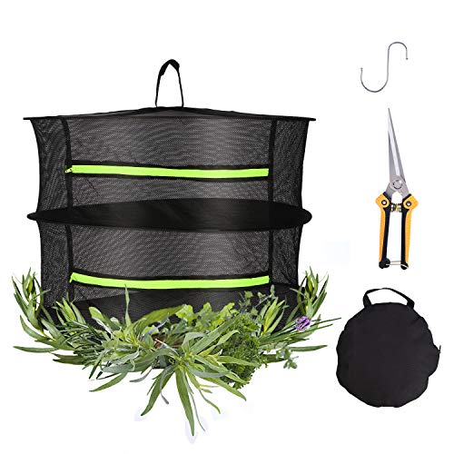 IDEALHOUSE 2-Layer Herb Drying Rack 16 Inch Hanging Mesh Net Dryer with Garden