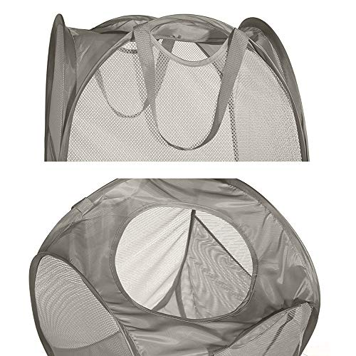 Image of 2 Pack Sturdy Mesh Pop up Laundry Hamper Basket with Side Pocket for Laundry Room, Bathroom, Kids Room, College Dorm or Travel Grey