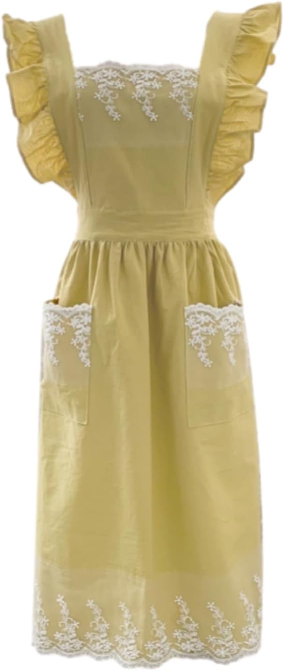 MUMOHO Lovely Home Work Adjustable Apron Cake Kitchen Cooking Women Girls Aprons With Pocket for Gift Pink (Yellow)