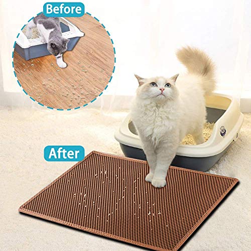 Kaxionage Cat Litter Mat, Litter Box Mat,Honeycomb Double Layer Trapping Litter Mat Design,Waterproof Urine Proof Kitty Litter Mat ,Easy Clean Scatter Control (30" X 24", 1Pack Brown) #TOP1