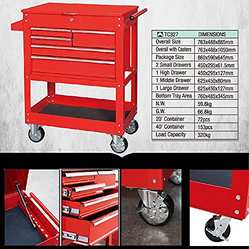 Allzweck-Werkzeugwagen, Werkstattwagen, Garagen-Rollwagen mit Griff, 5 Schubladen, 1 Regal, Rollen, Werkzeugschrank, Aufbewahrungsbox für den Garten im Freien – Bild 3