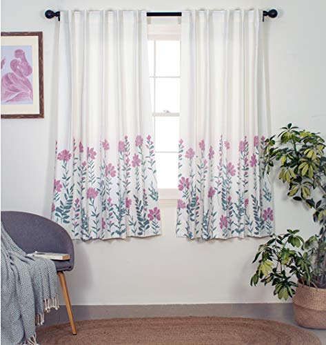 Image of Tranquebar Curtain Co. Window Curtains 5 Feet, 60-65% Room Darkening, Pink Floral Print, Cotton Curtains for Window, Cotton Curtains 5 Feet Long Set of 2, BackTab Loops, Mazzo (152 cm) - Set of 2