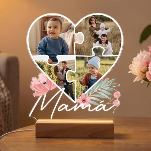 Pictalia   Lampara personalizada con Foto   Impresión alta definición   Regalo Dia de la Madre Personalizado, Regalos Originales para el Dia de la Madre, Regalo para Mamá, 2 Bases a Elegir