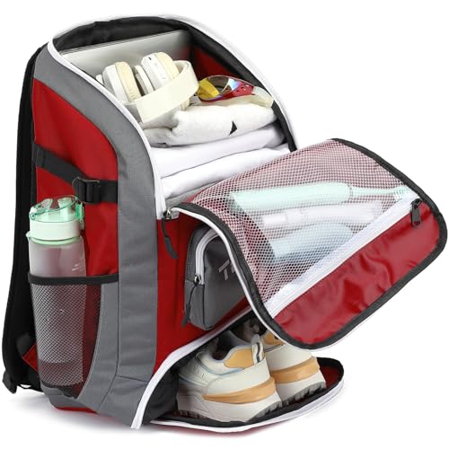 Medium Travel Backpack 30L Water-Resistant Laptop backpack with Shoe Compartment Wet Pocket Chest Straps 15.6 inch Laptop Sleeve for College Daypack Hiking Sport Gym Backpack, Red3