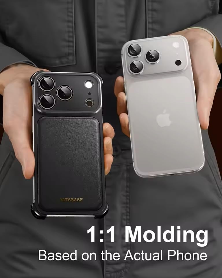 Image of Luxury Leather Phone Case Compatible with iPhone 17 Pro Max | Frameless Aluminum Alloy Bumper | Shockproof Cover - Black