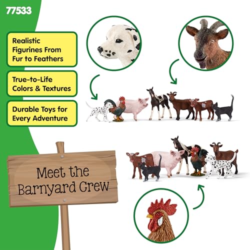 Image of Schleich Farm World - 7 PC Farm Animal Playset with Dog, Cat, Pig, Goat, Rooster, Baby Horse and Cow Toys - Realistic Barnyard Figurines - Fun Educational Figures For Kids and Toddlers Ages 3+ | 77533