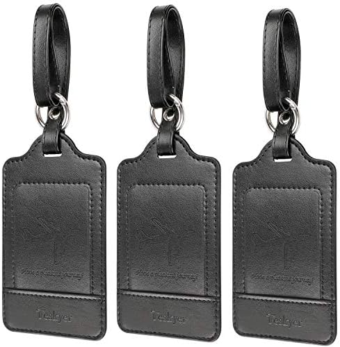 Teskyer Luggage Tag, 3 Pack Premium PU Leahter Luggage Tags Privacy Protection Travel Bag Labels Suitcase Tags