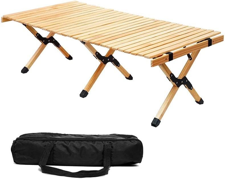 Miniatura 4 de Trade Best Mesa de picnic baja portátil, plegable para playa con una bolsa de transporte, barbacoa enrollable de madera maciza para exteriores,