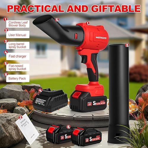 Image of WelTherm 48V BLDC Turbo Cordless Air Blower with Dual Batteries & Fast Charging Dock, Brushless High Power Leaf & Dust Blower, Variable Speed with Extended Nozzles for Home, Car & Outdoor X96