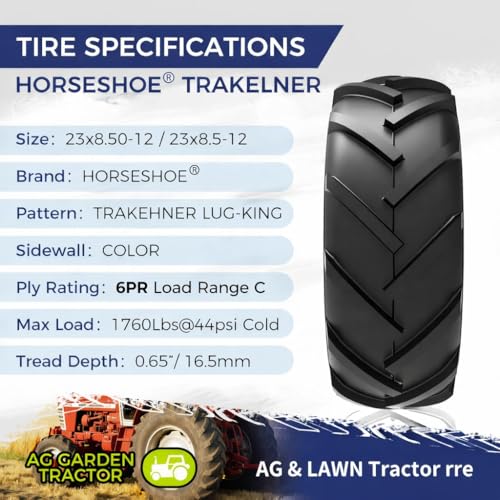 Image of HORSESHOE TRAKEHNER Super Lug-King 2 New Ditch Witch Trencher AG Farm Lawn Tractor Tires Color-Sidewall Heavy Duty (23x8.50-12 6Ply)