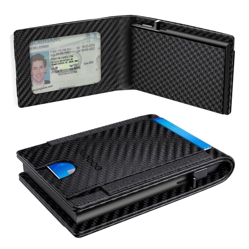 doeboe Ridge-Style Wallet for Men - RFID Blocking Metal Wallet, Slim Pop Up Card Holder for 8 Cards, Minimalist Bifold Aluminum Wallet with Cash Slot (Carbon Fiber, Gift for Dad)