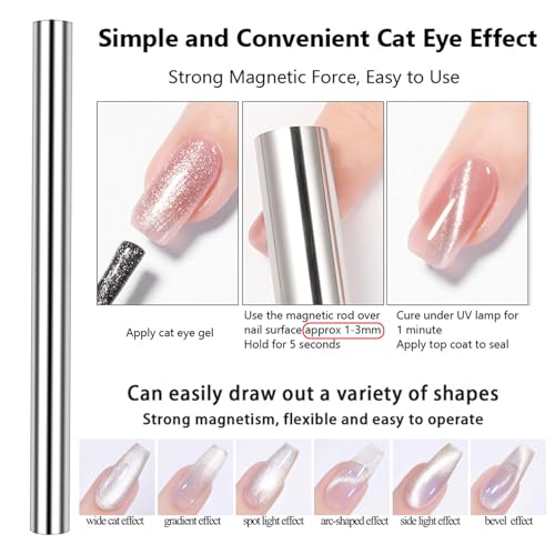 JFIYUOMCI 38Pcs Cat Eye Nail Magnet Tool Set, Strong Magnetic Cat Eye Gel Nail Polish Magnet, Cat Eye Magnets for Nails CatEye Design Nail Art Tools for Manicure DIY At Home — view 3