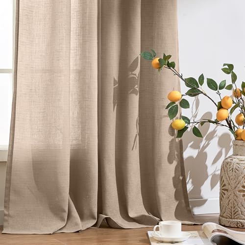 Image of jinchan Linen Curtains 63 Inch Light Filtering Grommet 2 Panels Taupe