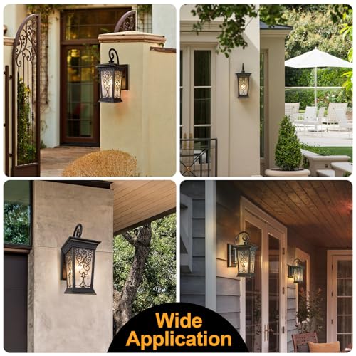 Image of ALVIME Outdoor Wall Light Fixtures, 17 Inch Oil Rubbed Bronze Exterior Lighting Fixtures, Waterproof Outdoor Sconce Lights, Outside Porch Lanterns for House, Farmhouse, E26 Base&Clear Seeded Glass