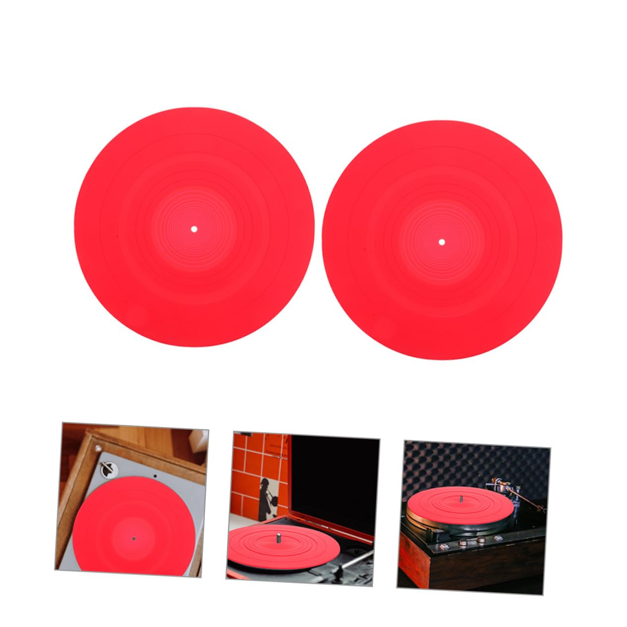 VICASKY Tappetino in Silicone Antistatico Sostituzione Piastra Giradischi 2 Pezzi Protezione Dischi Rosso per Giradischi Vinile