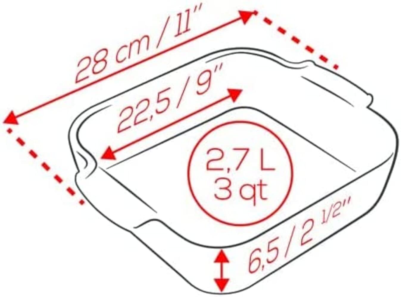 PEUGEOT, Square ceramic casserole dish, 28 cm (including handles) x 23.7 cm x 7.2 cm, capacity: 2.7 L, 10 year guarantee - Image 2