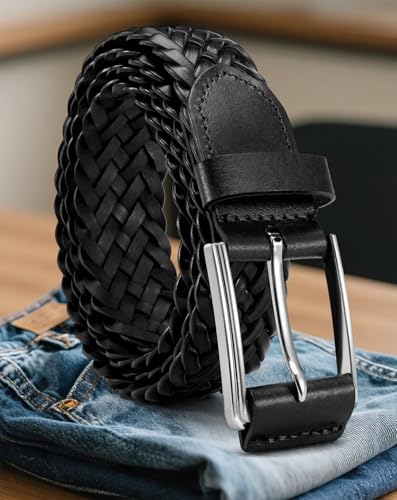 Braided Belts Men Leather, 1 3/8