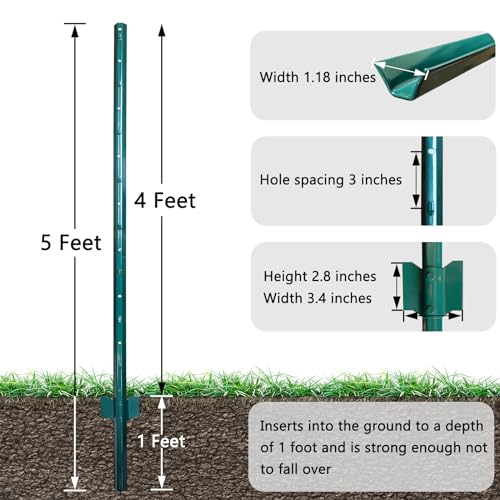 Thealyn U-Pfosten Set 10 Stück 152 CM für Gartenzäune Zaunpfosten, Robuste Metallpfosten Stahl für Hühnerställe, Gärten, Gärtnereien