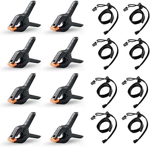 SHOPEE 16 Clips Include 8 Heavy Duty Spring Clips, 8 Backdrop Background Clip Holders, Adjustable Elastic Nylon Photo Clips, for Photography and Video Studio Shooting