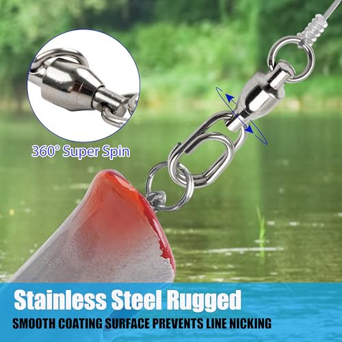 VATEICO Ball Bearing Fishing Swivel Snaps with Oval Split Rings,25pcs Set High Strength Power Snap Swivels Quick Change Lure Connector Fish Tackle Saltwater Freshwater 30lbs-125lbs
