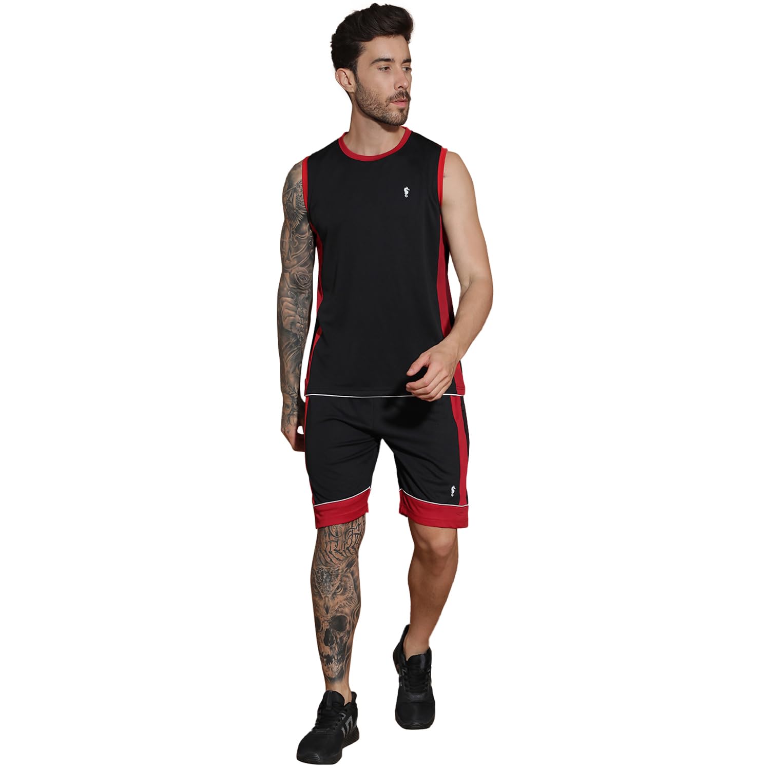 EPPE Round Neck Sweat Absorbing Micro Polyester Sleeveless Gym Sports T-Shirt and Shorts Slim Fit Quick Dry Co-Ord Set for Men-picture-9