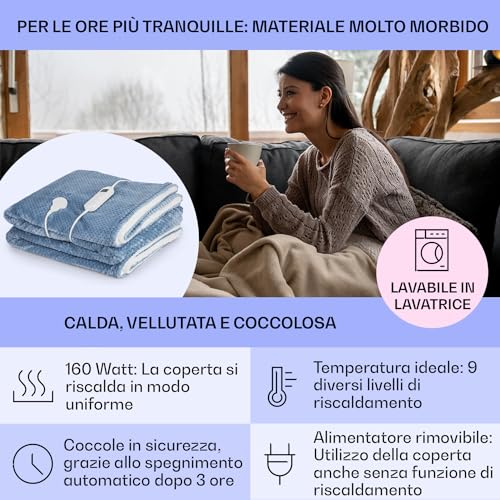 Klarstein Dr. Watson Deluxe XXL - Coperta elettrica, 160 W, 9 livelli di temperatura, elemento di controllo, 200 x 180 cm - 3