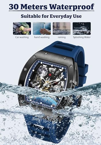 Image of ALIX AL2930 Skeleton Automatic Watch for Men Space Edition Astronaut & Moon Dial with Soft Silicone Strap