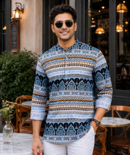 Image of Majestic Man Men's Cotton Regular Fit Short Printed Designer Kurta