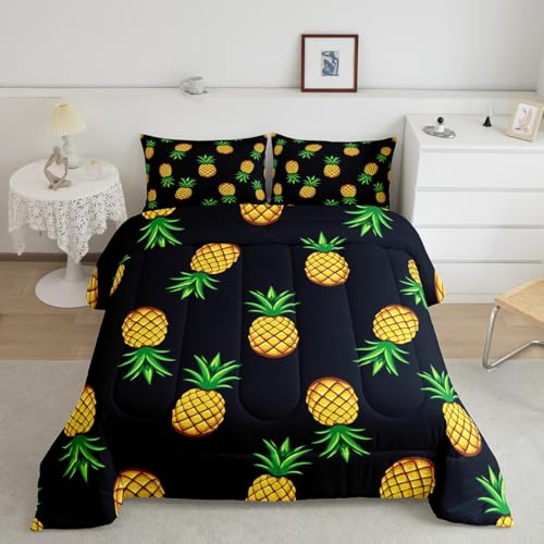 Pineapple Kids Bedding Set Twin Size Tropical Fruit Print Fabric Comforter Set for Women Men Boys Fresh Pineapple Soft Comforter Quilted Decor Comforter Boys