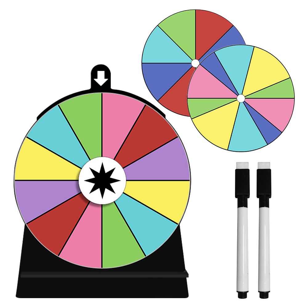 Glücksrad Zum Drehen, 15 x 20cm Glücksrad zum Selbstgestalten mit 3 Drehrad und 2 Markierungsstift Glücksrad Spielzeug mit Ständer Abnehmbarer Spinnings Prize Wheel für Messepartys, Kneipenkarneval