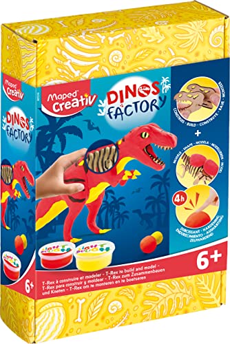 Maped - Set De Manualidades Para Niños - Dinos Factory T Rex - A Partir De 6 Años - Ideal Para Construir Y Moldear - Incluye 1 Esqueleto De Madera, 6 Botes De Pasta Ligera, 3 Ojos Y 1 Caja, 907210